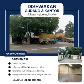 Disewakan Gudang& Kantor Pinggir Jalan Nasional Nglames Madiun