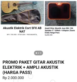 Gitar Akustik Elektrik + Ampli Akustik Bonus Kabel (Harga Pass)