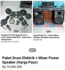 Paket Drum Elektrik + Power Mixer Speaker 15 (Harga Pass)