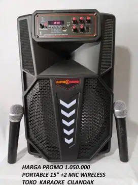 PORTABLE SPEAKER 15 INCHI lengkap 2 mic wireless promo