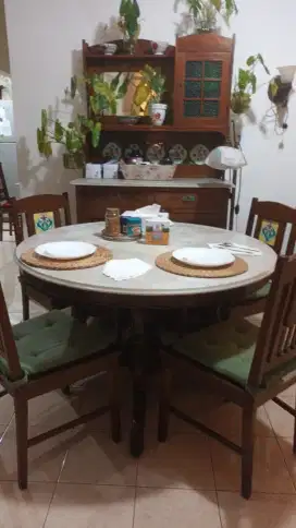 MEJA MAKAN ANTIK MARMER 1 SET