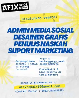 Lowongan Pekerjaan : Tim Design & Sosial Media Kreatif