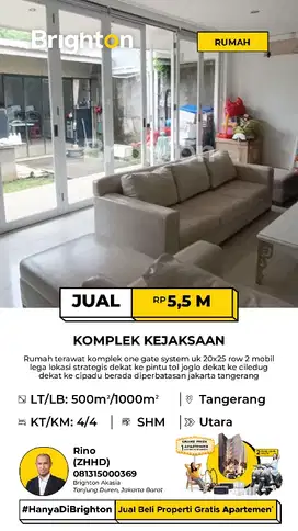 Rumah 2 Lantai siap Huni Komplek Kejaksaan Kreo Larangan Tangerang