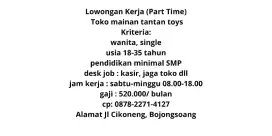 Loker penjaga toko mainan