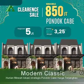 DIJUAL TOWNHOUSE AMERICAN CLASSIC DI PONDOK CABE HARGA UNDER 1 M