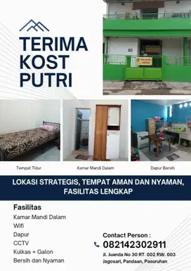 Kost Putri yang Aman, Nyaman, dan Bersih Nyaman di Pusat Kota pandaan