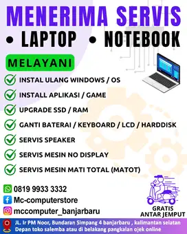 Pusat servis laptop murah bergaransi Bisa antar jemput daerah bjb mtp