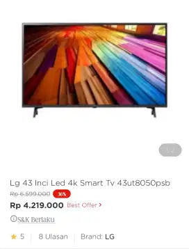 LG LED SMART 4K 43 43UT8050PSB