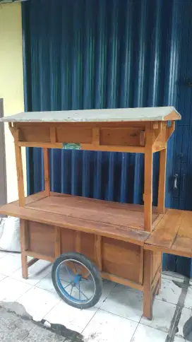 Gerobak angkringan kayu mahoni plitur roda