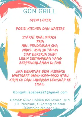 Lowongan Kerja Kitchen & Waiter