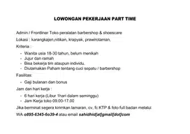 LOWONGAN PARTIME/FULF Frontliner Toko peralatan barbershop & shoescare