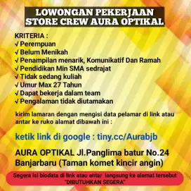 Dibutuhkan segera Crew Team