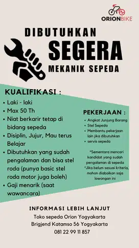 Lowongan kerja Mekanik Sepeda