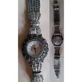 Vintage Jam tangan wanita Swiss Geneve merk STERLING SILVER 925 Diamon