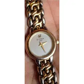 Vintage jam tangan wanita quartz Luxury CYMA 1862 Gold Dial Swiss