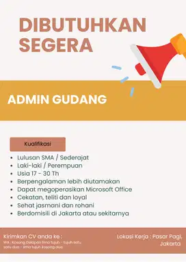 Lowongan Admin Gudang