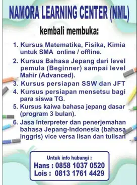 Kursus Matematika Fisika Kimia & Bahasa Jepang