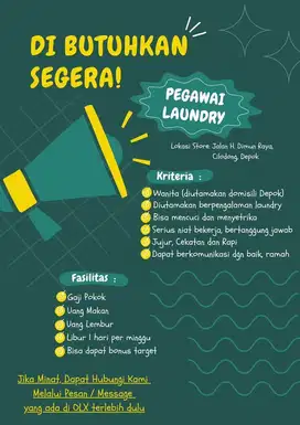 DIBUTUHKAN SEGERA!!! PEGAWAI LAUNDRY