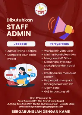 Lowongan Admin Khusus Wanita (BUTUH CEPAT)