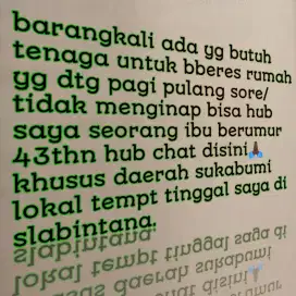 Bissmillah barangkli ada yg butuh art khusus sukabumi kota