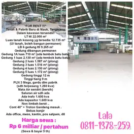 GUDANG 22.000 METER LOKASI MAUK TANGERANG M TOHA DISEWAKAN FULL