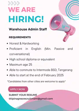 Lowongan Staff Admin Gudang