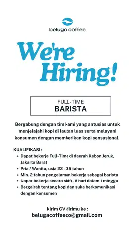 Dicari Loker Full Time Barista