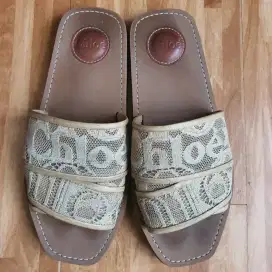 Sandal Woody Lace Flat Mule Sandals Mild Biscotti size