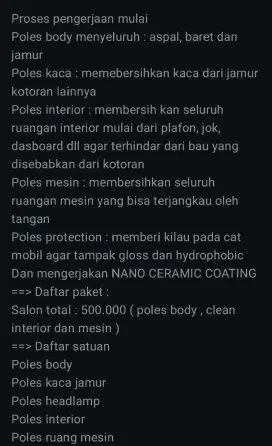 Salon mobil dan motor plus coating (bisa datang ke rumah free biaya)