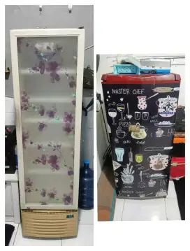 Showcase RSA dan kulkas Sanyo 1 pintu