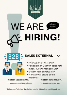 Lowongan Sales Eksternal Produk Roti B2B Surabaya