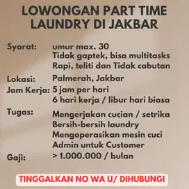 Part Time Pegawai Laundry di Palmerah