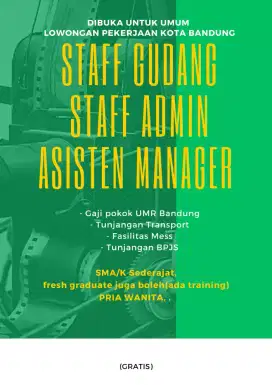 Loker gudang, staff admin dan asisten manager