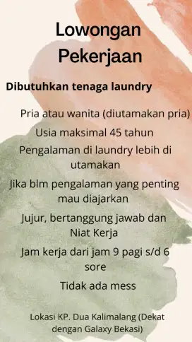 Dibutuhkan tenaga kerja Laundry