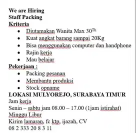 LOWKER STAFF PACKING & PRODUKSI