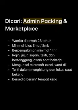 Dicari Admin Packing & Marketplace