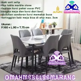 set meja makan motif MARMER kaki besi OLYMPIC DT DANVILE 6K dining set