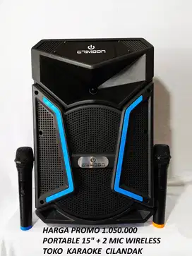 PORTABLE SPEAKER 15 INCHI lengkap 2 mic wireless ada aki ,listrik mati