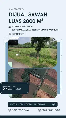 Dijual Cepat Sawah 2000 m² Pasuruan