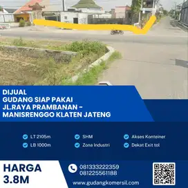 Dijual Gudang Strategis Industri,Lokasi Prambanan,Klaten 2105m2 Bu!