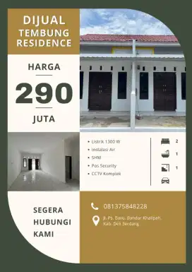 DIJUAL RUMAH SIAP HUNI TEMBUNG MINIMALIS KOMPLEK ADA SECURITY & CCTV