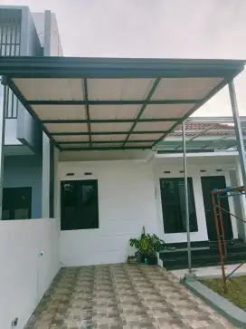 Canopy atap alderon 1 layer rangka 4x8 dan 4x6 flet besi galvanis