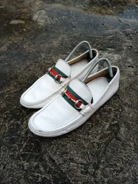 Gucci Web Silver Horsebit White Leather