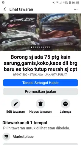 Cocok utk toko baju borong sj ada 75 ptg kain sarung dll brg baru nih
