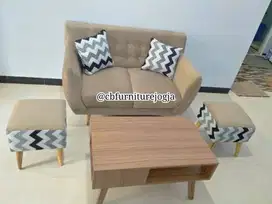 Sofa Scandinavian Bebas Pilih Kain Satu Set , Meja Multiplek