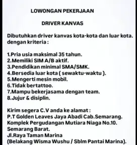 Loker Driver kanvas kota-kota & luar kota