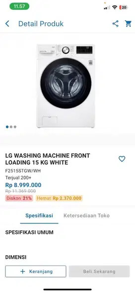 Front loading 15kg LG f2515rtgv Rp. 8.999.000