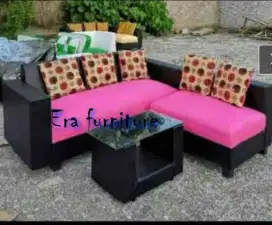 Sofa L New MINIMALIS pink-hitam+bantal+MEJA