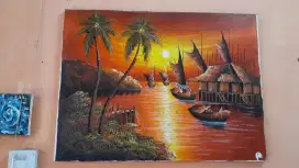 Lukisan Tema Sungai Senja Hari