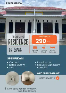 RUMAH CANTIK MINIMALIS NYAMAN DI DALAM KOMPLEK TEMBUNG RESIDENCE